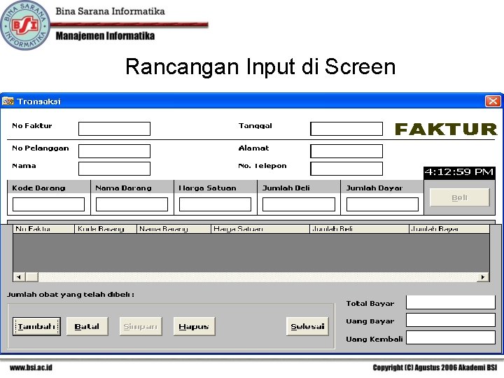 Rancangan Input di Screen 