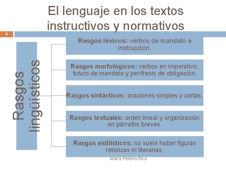 El lenguaje en los textos instructivos y normativos 6 Rasgos lingüísticos Rasgos léxicos: verbos