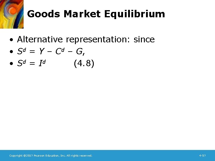 Goods Market Equilibrium • Alternative representation: since • Sd = Y – Cd –