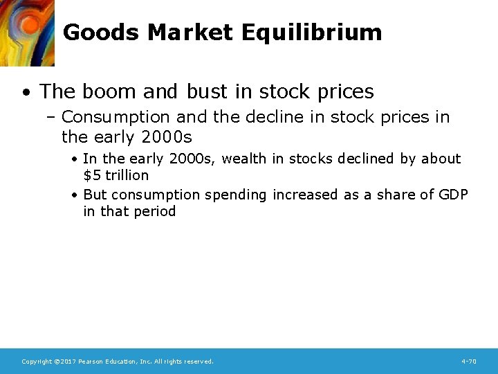 Goods Market Equilibrium • The boom and bust in stock prices – Consumption and