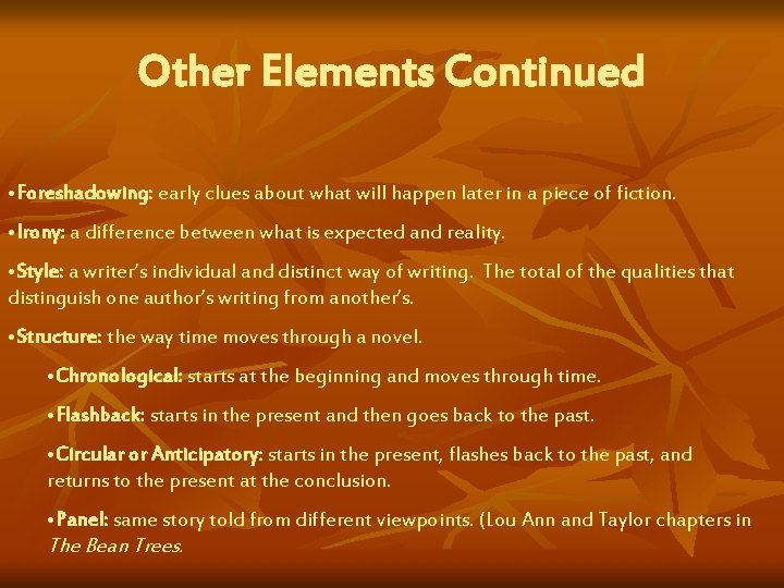 Elements of Fiction Setting Character Plot Point of