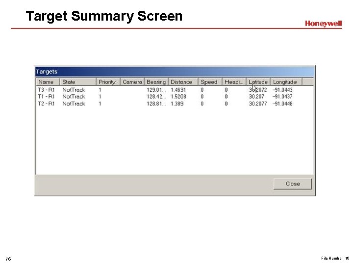 Target Summary Screen 16 File Number- 16 