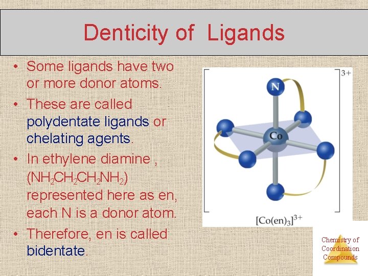 Denticity of Ligands • Some ligands have two or more donor atoms. • These