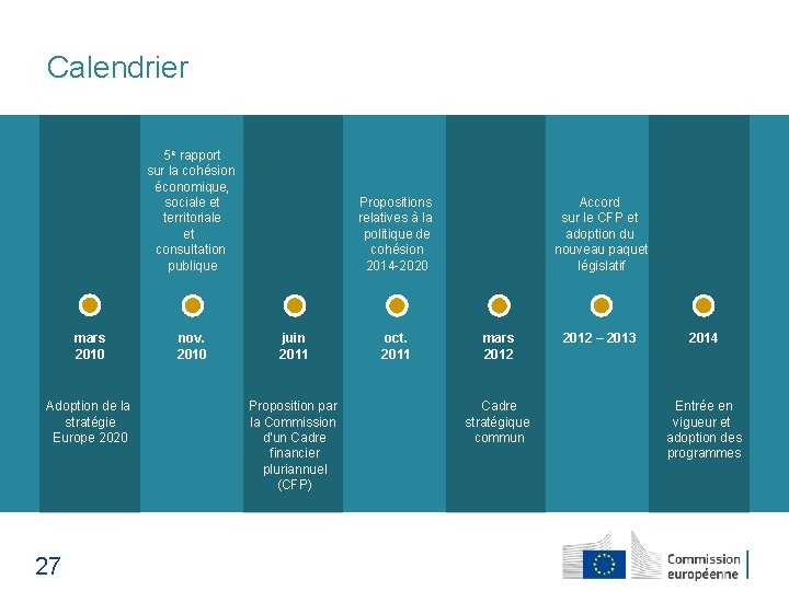 Calendrier 5 e rapport sur la cohésion économique, sociale et territoriale et consultation publique