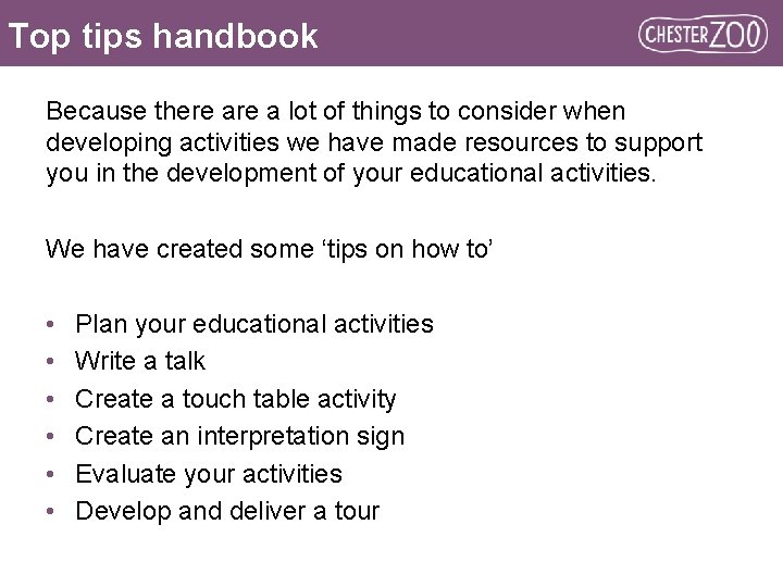 Top tips handbook Because there a lot of things to consider when developing activities