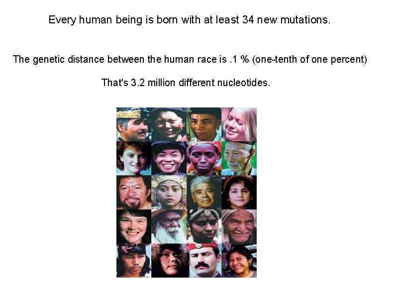 Every human being is born with at least 34 new mutations. The genetic distance