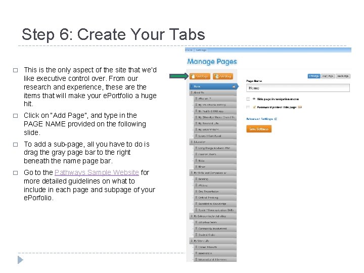 Step 6: Create Your Tabs � This is the only aspect of the site