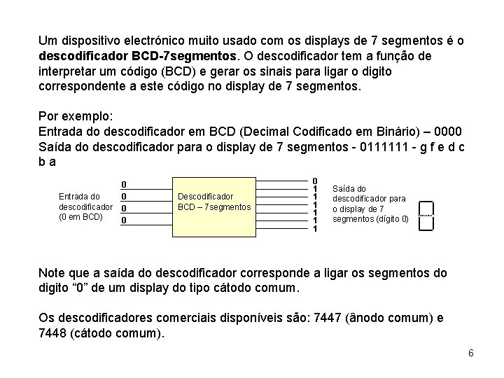 Um dispositivo electrónico muito usado com os displays de 7 segmentos é o descodificador