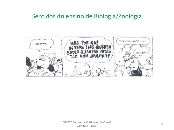 Sentidos do ensino de Biologia/Zoologia BIZ 0307 Contexto e Práticas no Ensino de Zoologia