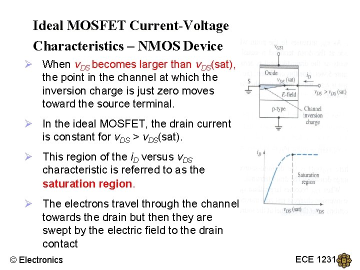 Ideal MOSFET Current-Voltage Characteristics – NMOS Device Ø When v. DS becomes larger than