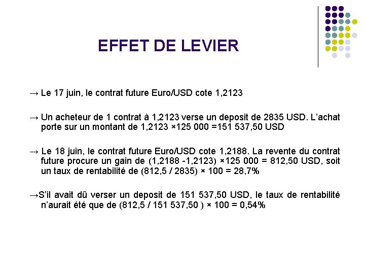 EFFET DE LEVIER → Le 17 juin, le contrat future Euro/USD cote 1, 2123