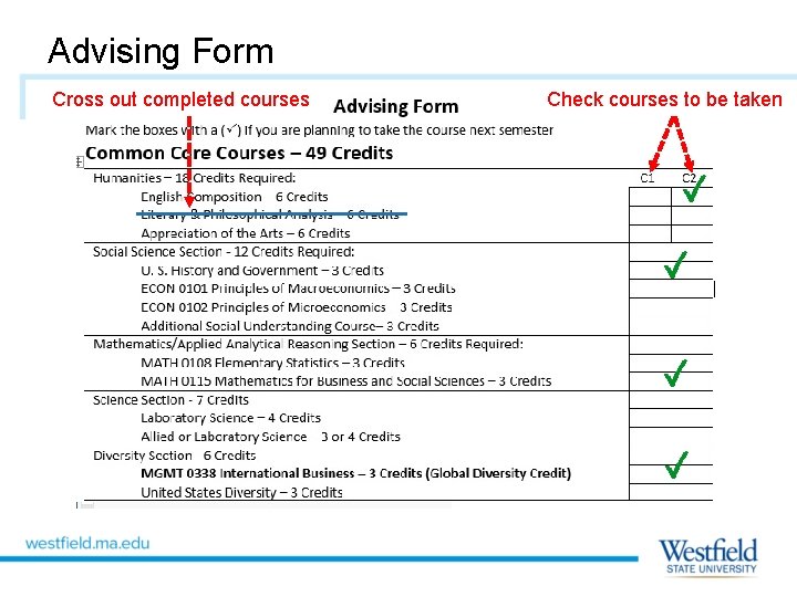 Advising Form Cross out completed courses Check courses to be taken 