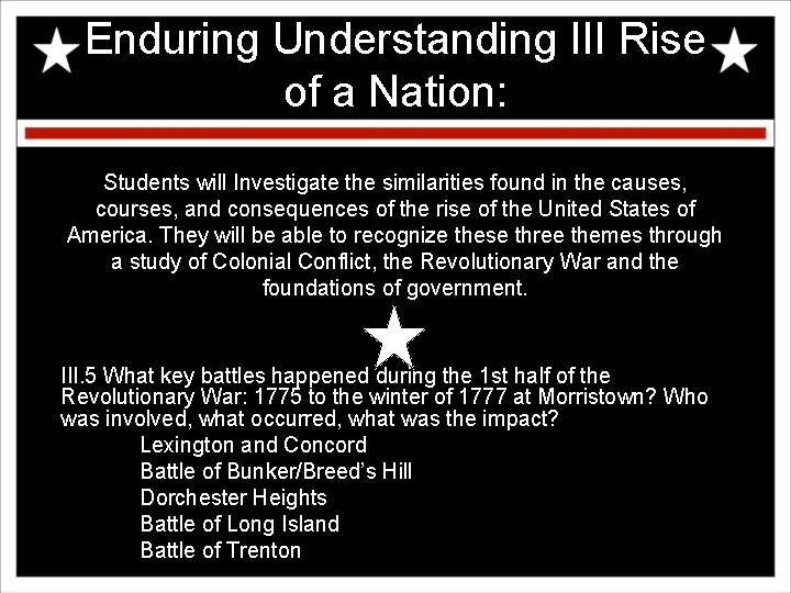 Enduring Understanding III Rise of a Nation: Students will Investigate the similarities found in