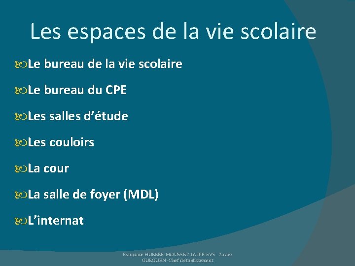 Les espaces de la vie scolaire Le bureau du CPE Les salles d’étude Les