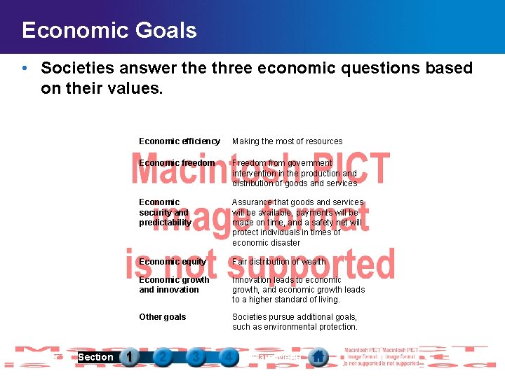 Economic Goals • Societies answer the three economic questions based on their values. Economic