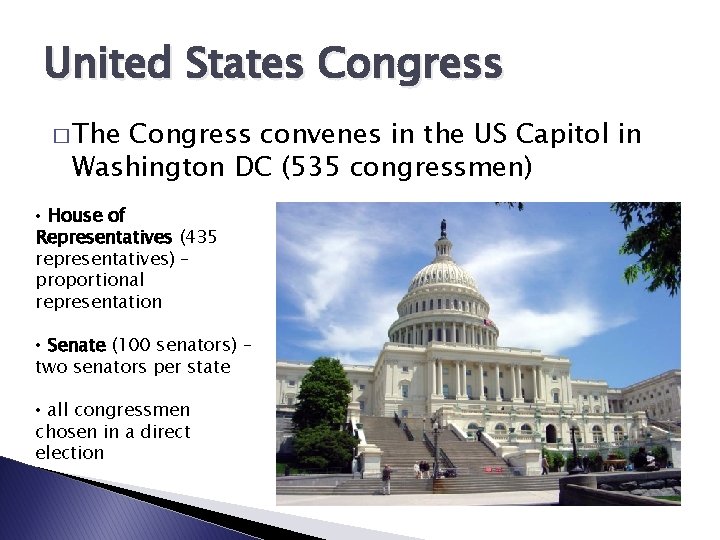 United States Congress � The Congress convenes in the US Capitol in Washington DC