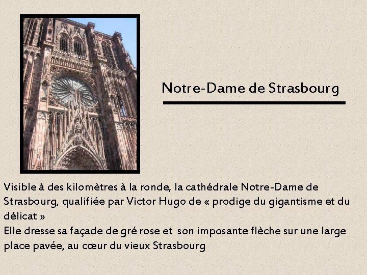 Notre-Dame de Strasbourg Visible à des kilomètres à la ronde, la cathédrale Notre-Dame de