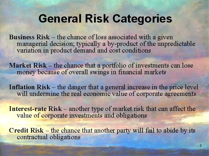 Risk Analysis 1 Topics Risk and Uncertainty General
