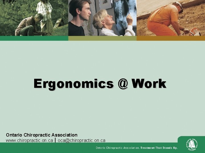 Ergonomics @ Work Ontario Chiropractic Association www. chiropractic. on. ca oca@chiropractic. on. ca 