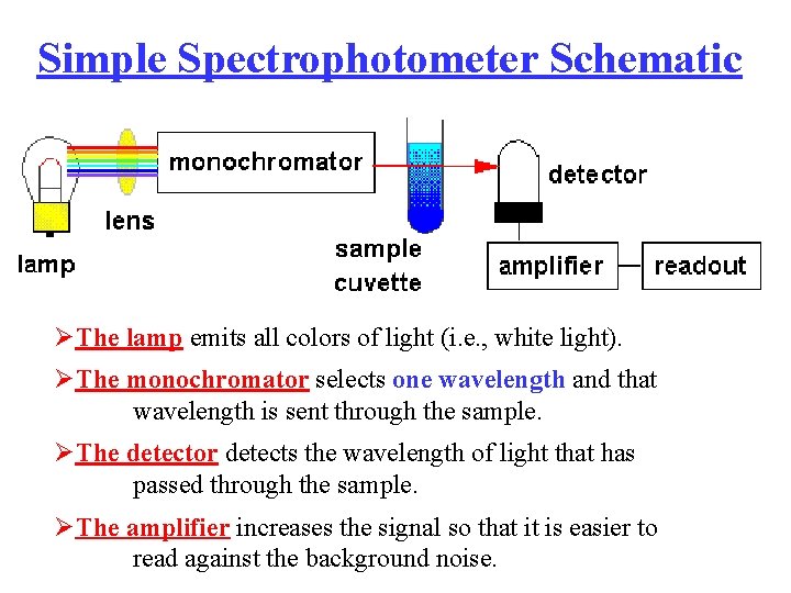 Simple Spectrophotometer Schematic ØThe lamp emits all colors of light (i. e. , white
