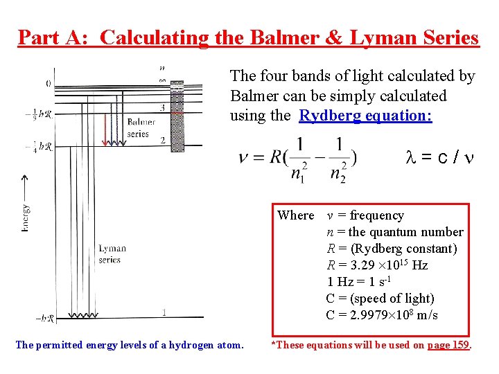 Part A: Calculating the Balmer & Lyman Series The four bands of light calculated