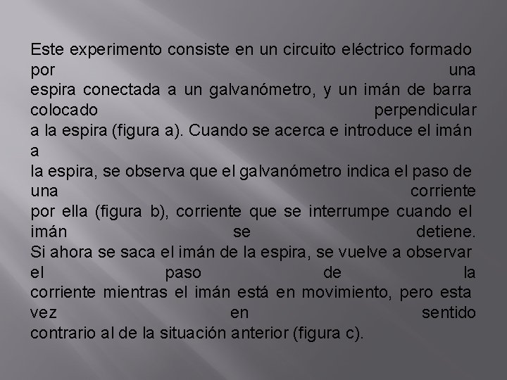 Este experimento consiste en un circuito eléctrico formado por una espira conectada a un