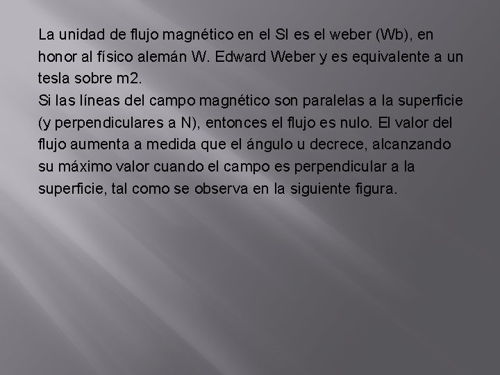 La unidad de flujo magnético en el SI es el weber (Wb), en honor