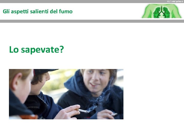 02 / I miei polmoni Gli aspetti salienti del fumo Lo sapevate? 