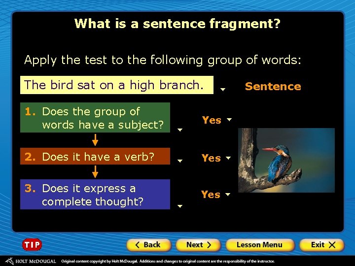 What is a sentence fragment? Apply the test to the following group of words: