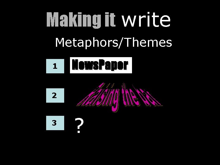 Making it write Metaphors/Themes 1 2 3 News. Paper My mentor suggested this one