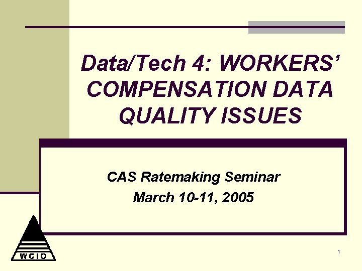 Data/Tech 4: WORKERS’ COMPENSATION DATA QUALITY ISSUES CAS Ratemaking Seminar March 10 -11, 2005