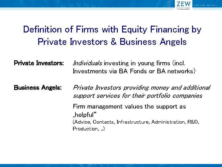 Definition of Firms with Equity Financing by Private Investors & Business Angels Private Investors: