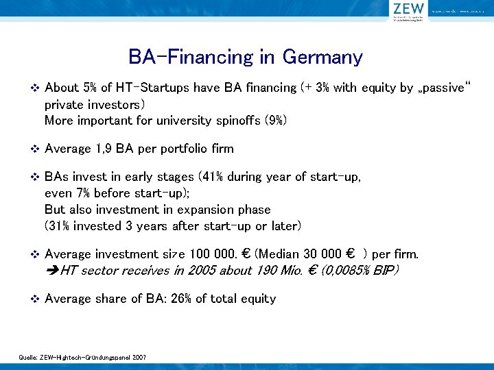 BA-Financing in Germany v About 5% of HT-Startups have BA financing (+ 3% with