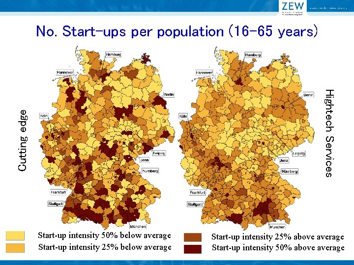 No. Start-ups per population (16 -65 years) Cutting edge Hightech Services Start-up intensity 50%
