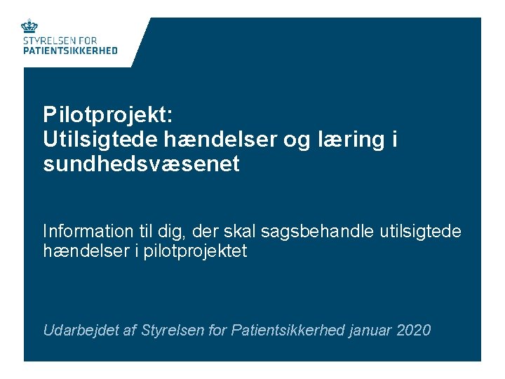 Pilotprojekt: Utilsigtede hændelser og læring i sundhedsvæsenet Information til dig, der skal sagsbehandle utilsigtede