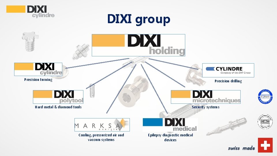 DIXI group Precision turning Precision drilling Hard metal & diamond tools Cooling, pressurized air