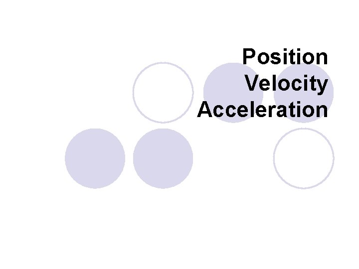 Position Velocity Acceleration 