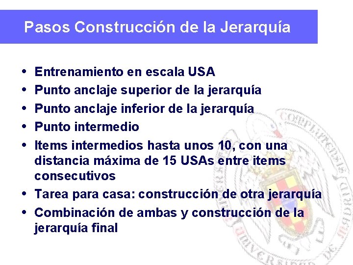 Pasos Construcción de la Jerarquía Entrenamiento en escala USA Punto anclaje superior de la