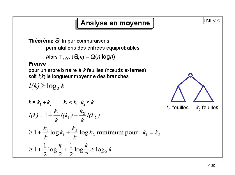 UMLV ã Analyse en moyenne Théorème a tri par comparaisons permutations des entrées équiprobables
