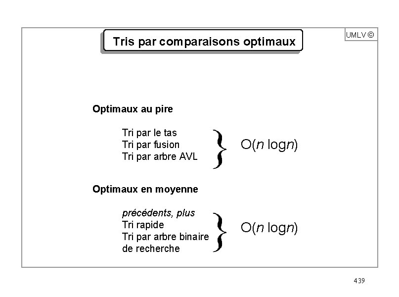 Tris par comparaisons optimaux UMLV ã Optimaux au pire Tri par le tas Tri