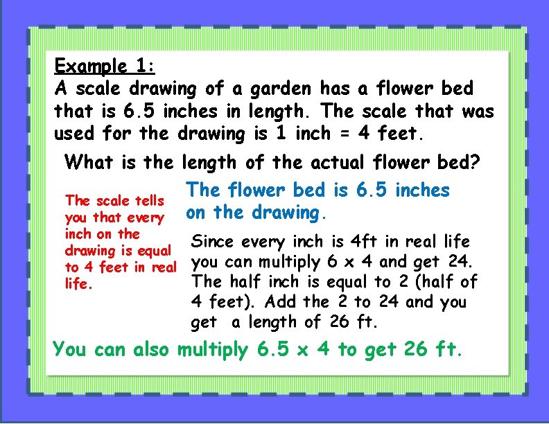 Example 1: A scale drawing of a garden has a flower bed that is