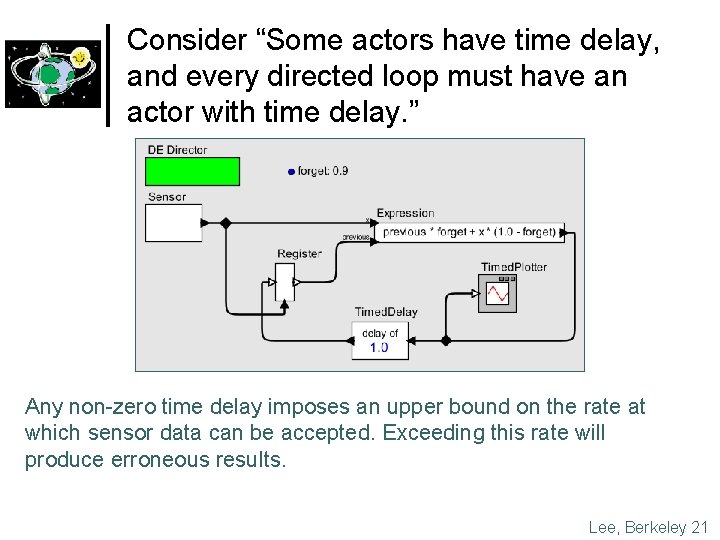 Consider “Some actors have time delay, and every directed loop must have an actor