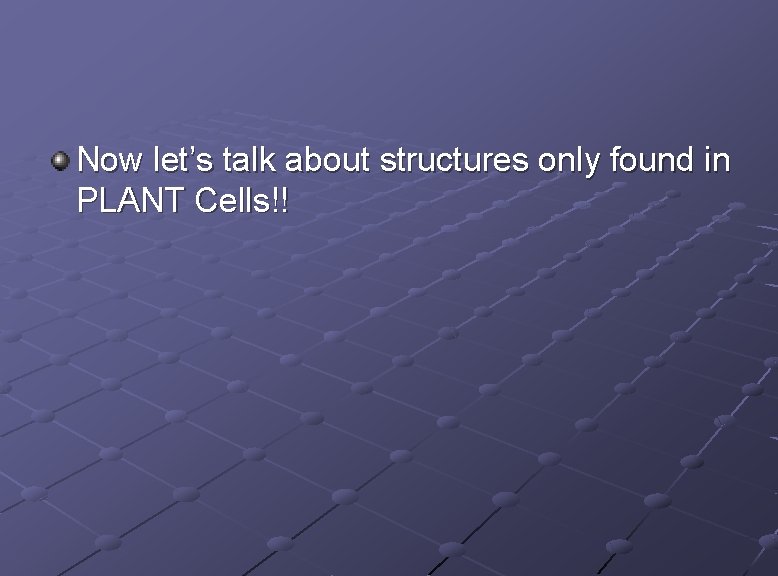 Now let’s talk about structures only found in PLANT Cells!! 