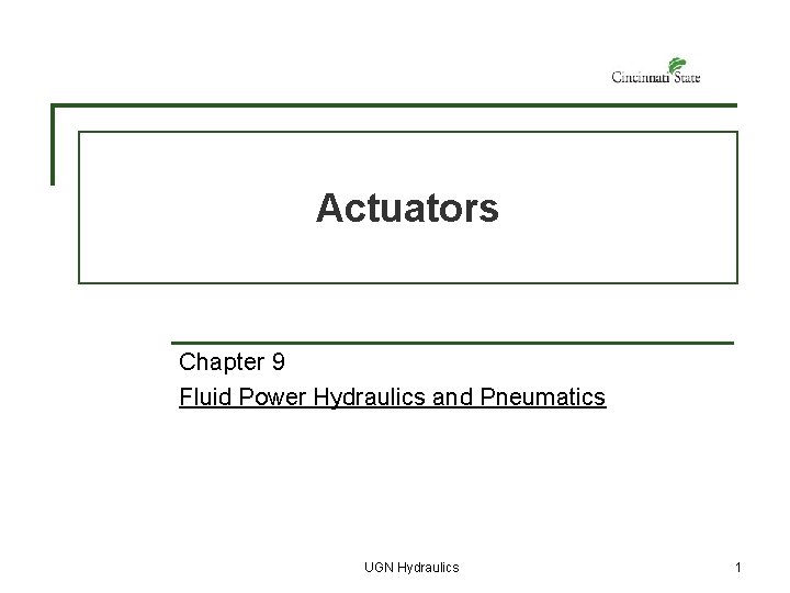 Actuators Chapter 9 Fluid Power Hydraulics and Pneumatics UGN Hydraulics 1 