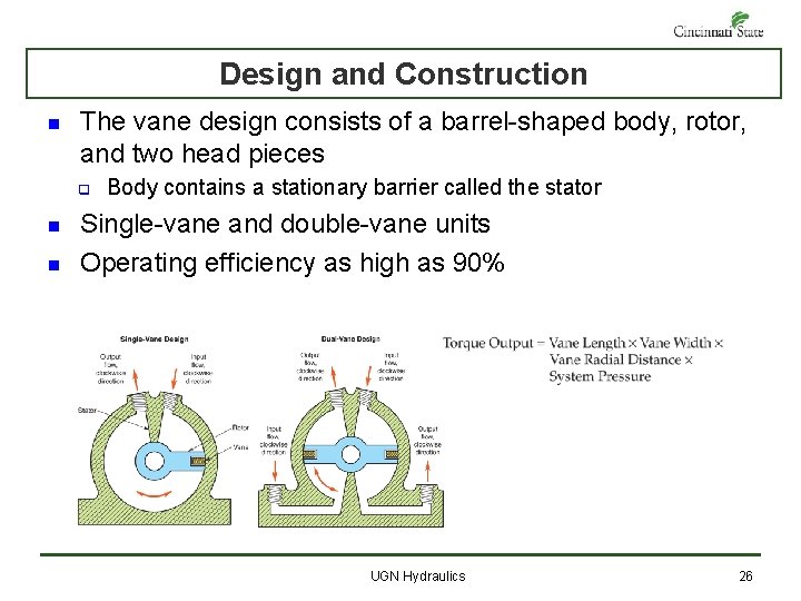 Design and Construction n The vane design consists of a barrel-shaped body, rotor, and