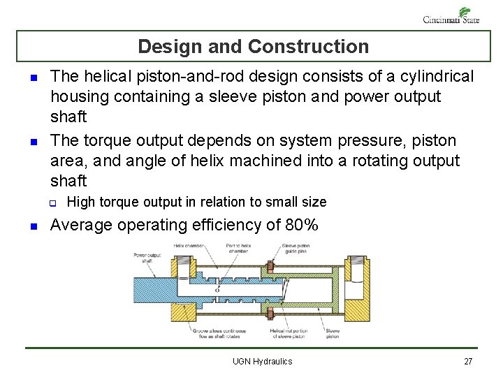Design and Construction n n The helical piston-and-rod design consists of a cylindrical housing