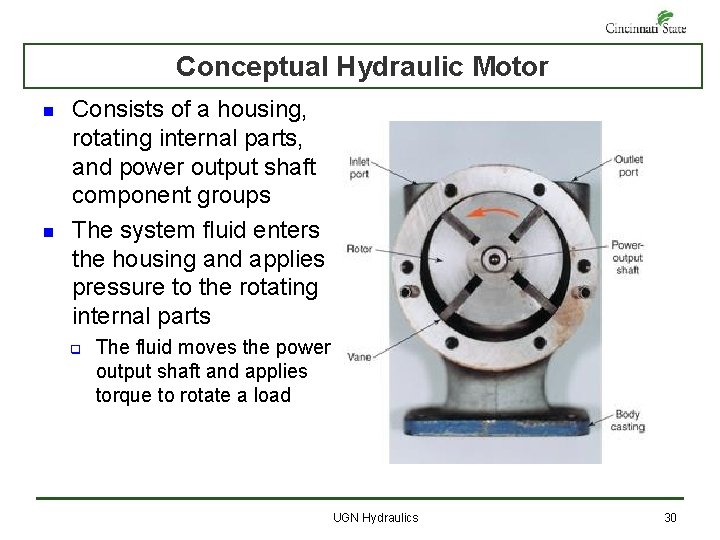 Conceptual Hydraulic Motor n n Consists of a housing, rotating internal parts, and power