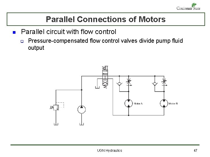 Parallel Connections of Motors n Parallel circuit with flow control q Pressure-compensated flow control