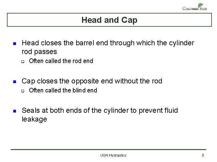Head and Cap n Head closes the barrel end through which the cylinder rod
