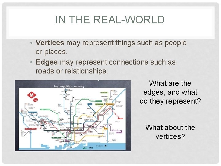 IN THE REAL-WORLD • Vertices may represent things such as people or places. •